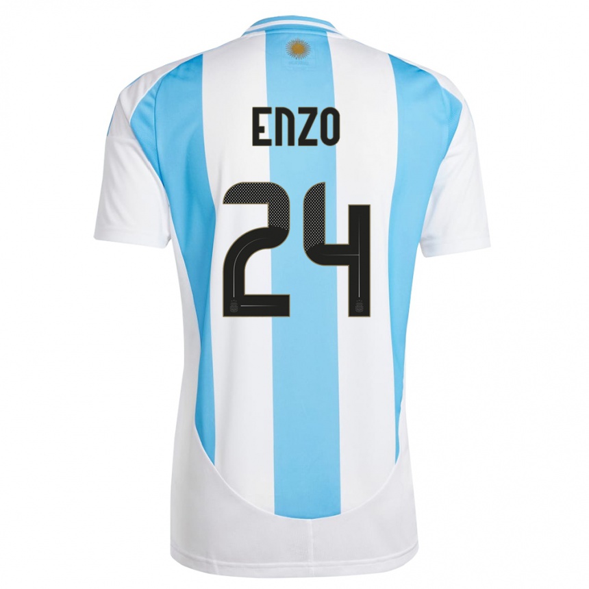 Kids Football Argentina Enzo Fernandez #24 White Blue Home Jersey 24-26 T-Shirt Nz