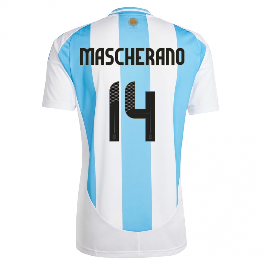 Kids Football Argentina Javier Mascherano #14 White Blue Home Jersey 24-26 T-Shirt Nz