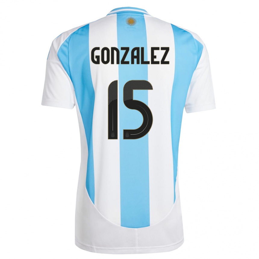 Kids Football Argentina Nicolas Gonzalez #15 White Blue Home Jersey 24-26 T-Shirt Nz