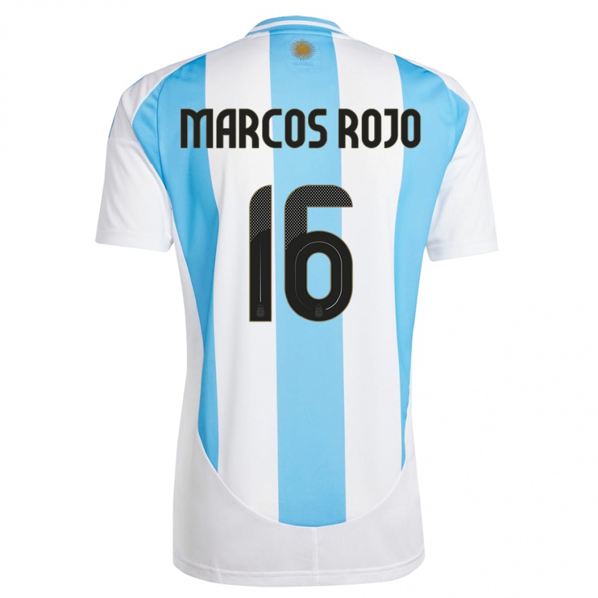 Kids Football Argentina Marcos Rojo #16 White Blue Home Jersey 24-26 T-Shirt Nz