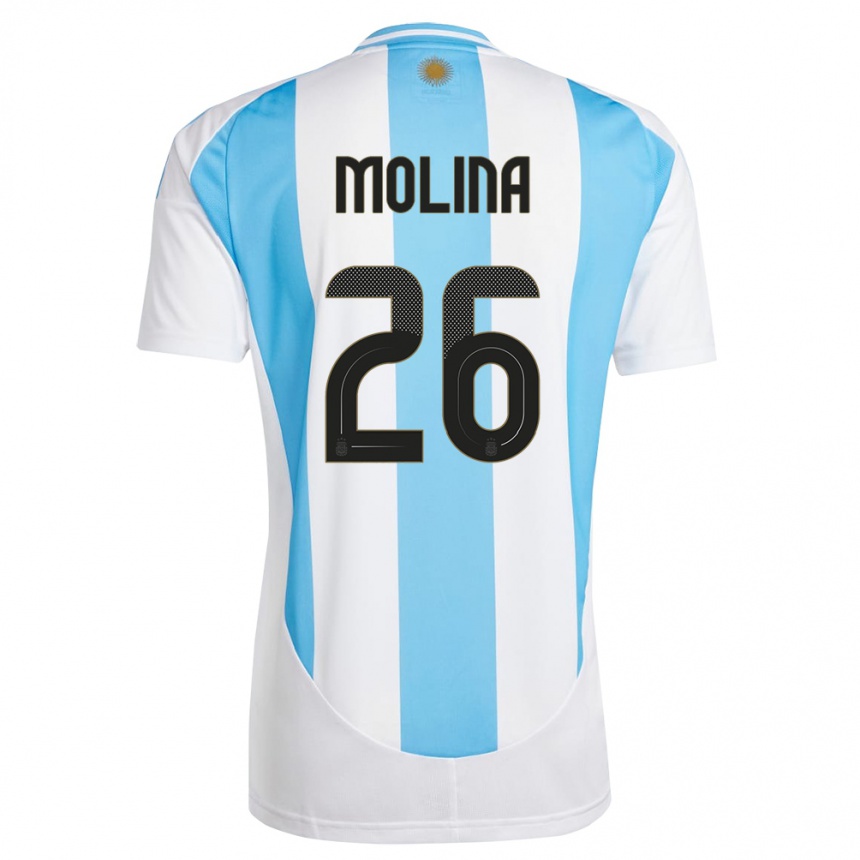 Kids Football Argentina Nahuel Molina #26 White Blue Home Jersey 24-26 T-Shirt Nz