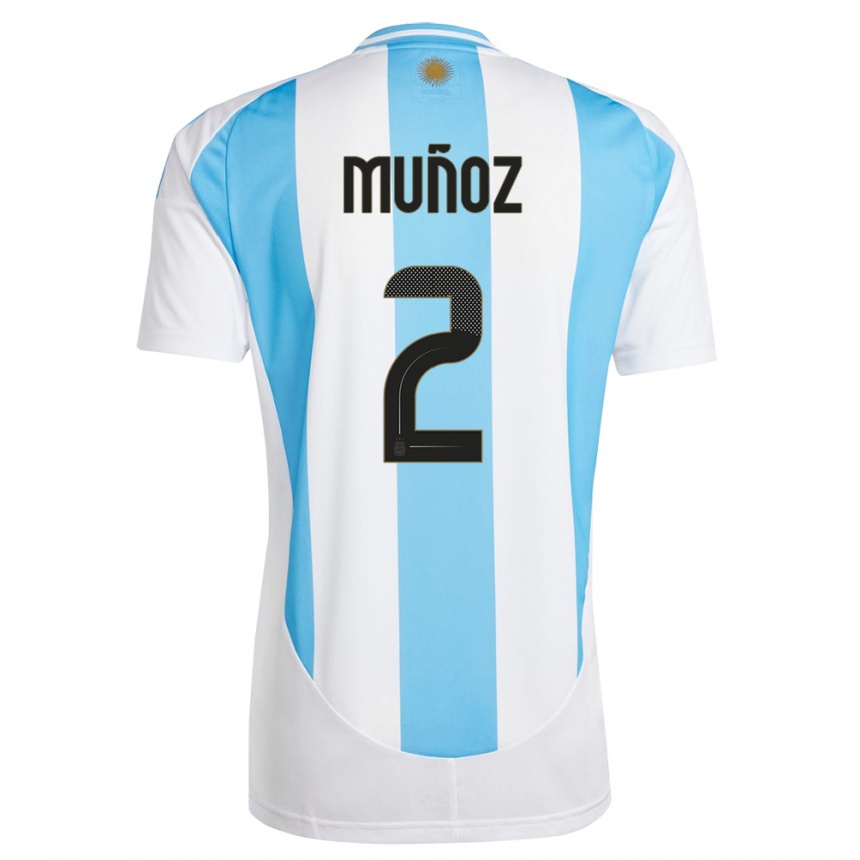 Kids Football Argentina Luana Munoz #2 White Blue Home Jersey 24-26 T-Shirt Nz