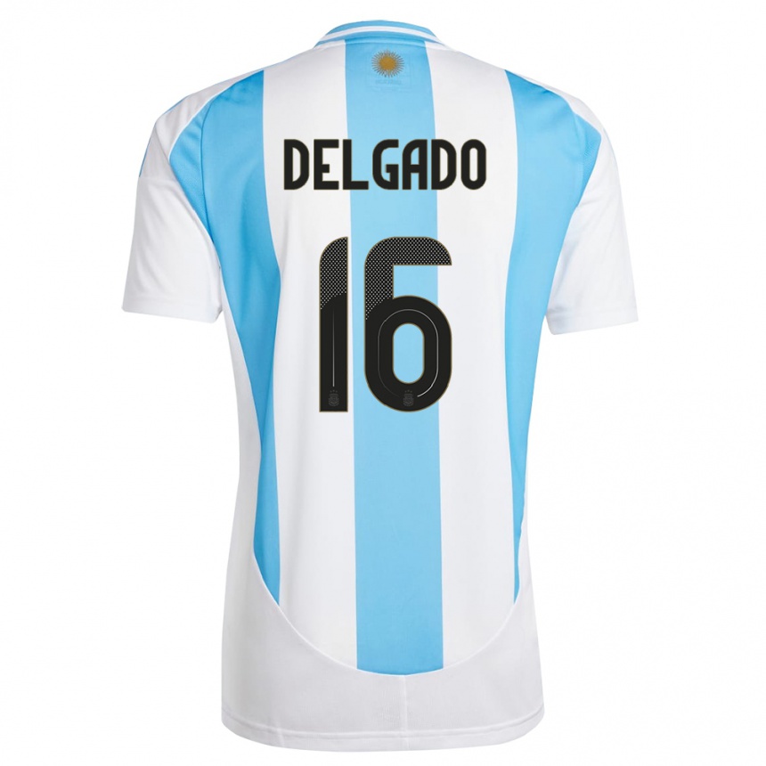 Kids Football Argentina Marina Delgado #16 White Blue Home Jersey 24-26 T-Shirt Nz