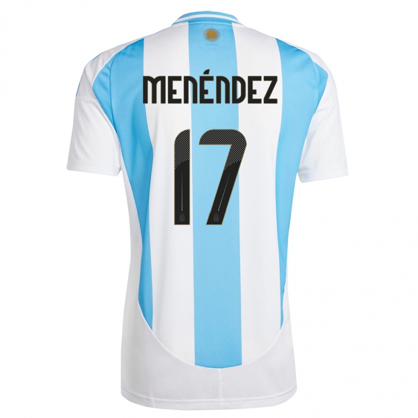 Kids Football Argentina Milagros Menendez #17 White Blue Home Jersey 24-26 T-Shirt Nz