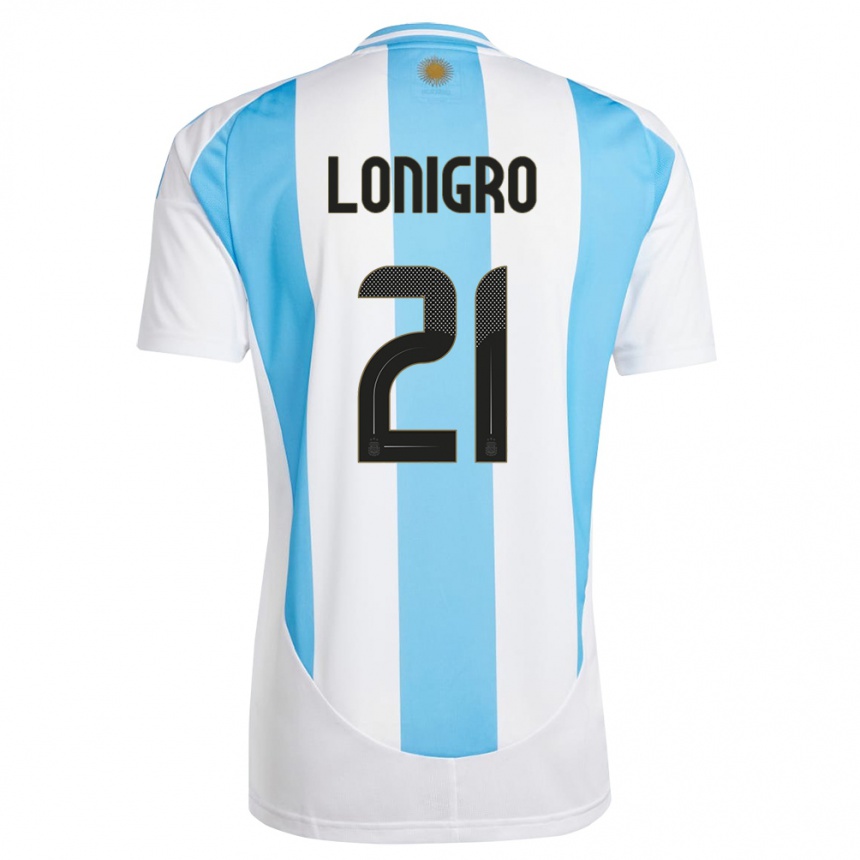 Kids Football Argentina Erica Lonigro #21 White Blue Home Jersey 24-26 T-Shirt Nz