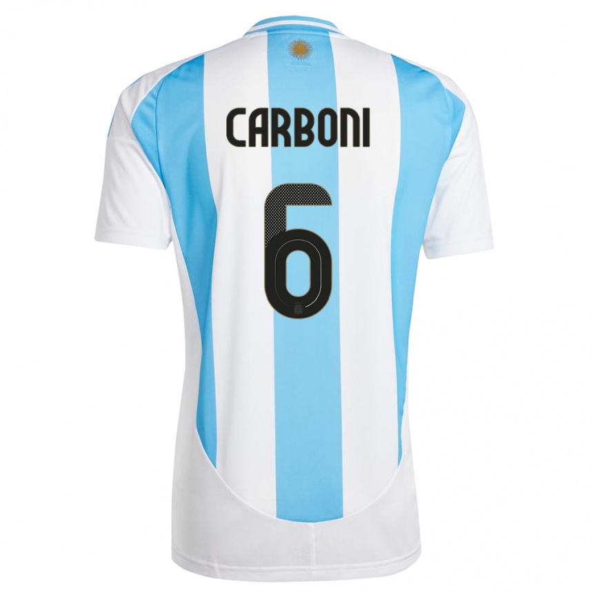 Kids Football Argentina Franco Carboni #6 White Blue Home Jersey 24-26 T-Shirt Nz