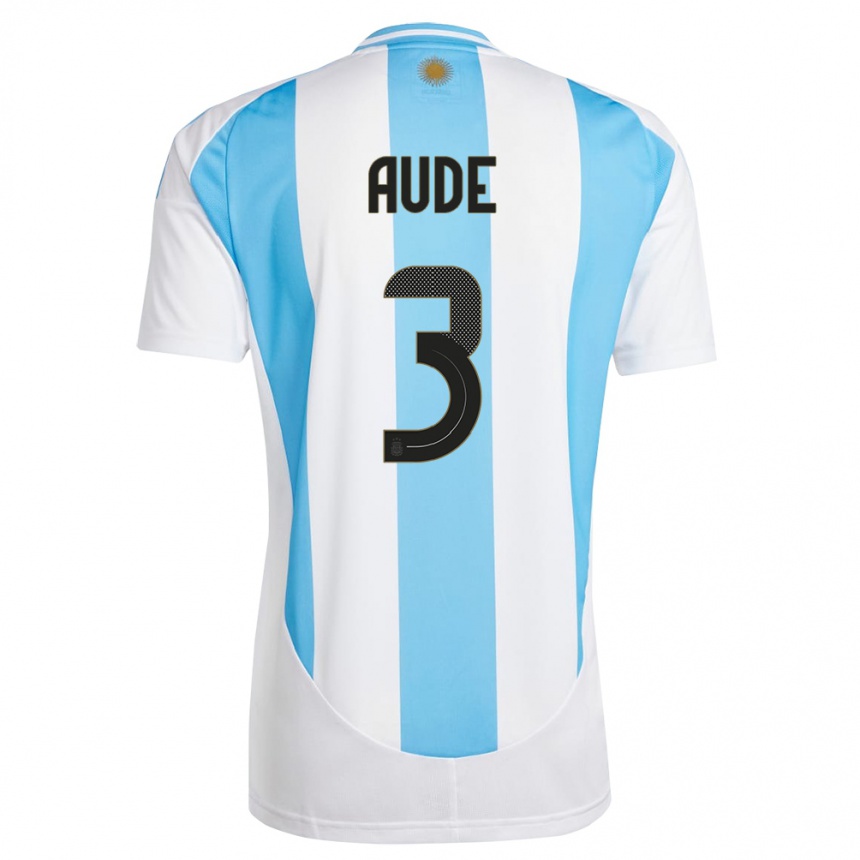 Kids Football Argentina Julian Aude #3 White Blue Home Jersey 24-26 T-Shirt Nz