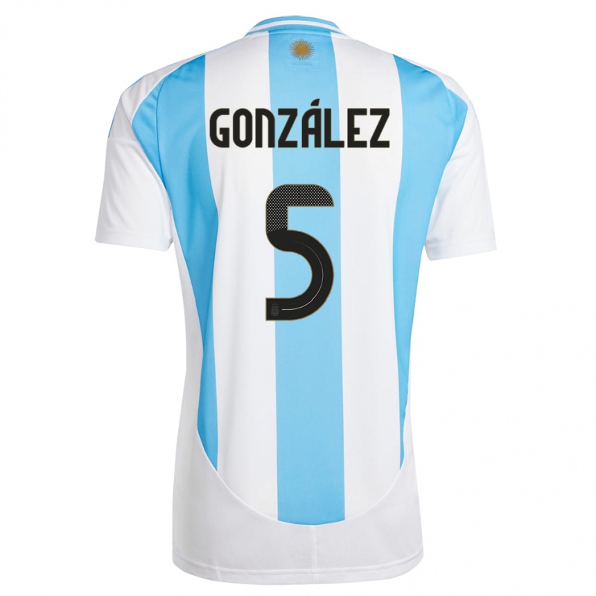 Kids Football Argentina Maximiliano Gonzalez #5 White Blue Home Jersey 24-26 T-Shirt Nz