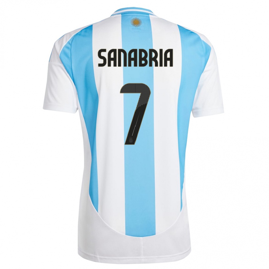 Kids Football Argentina Mateo Sanabria #7 White Blue Home Jersey 24-26 T-Shirt Nz