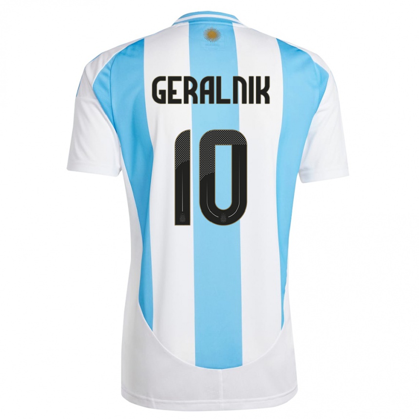 Kids Football Argentina Tiago Geralnik #10 White Blue Home Jersey 24-26 T-Shirt Nz