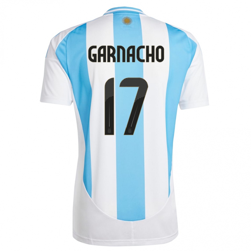 Kids Football Argentina Alejandro Garnacho #17 White Blue Home Jersey 24-26 T-Shirt Nz