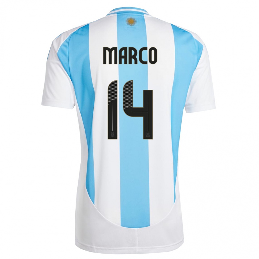 Kids Football Argentina Francisco Marco #14 White Blue Home Jersey 24-26 T-Shirt Nz