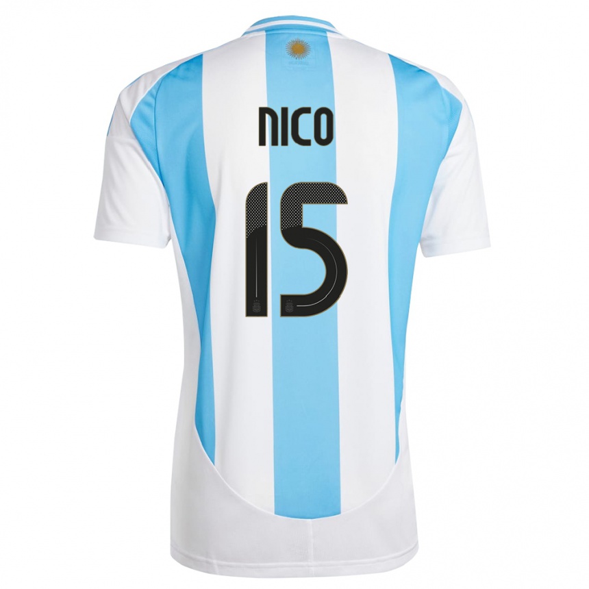 Kids Football Argentina Nico #15 White Blue Home Jersey 24-26 T-Shirt Nz