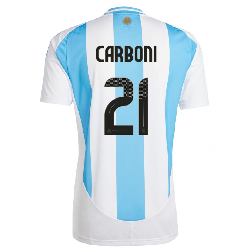 Kids Football Argentina Valentin Carboni #21 White Blue Home Jersey 24-26 T-Shirt Nz