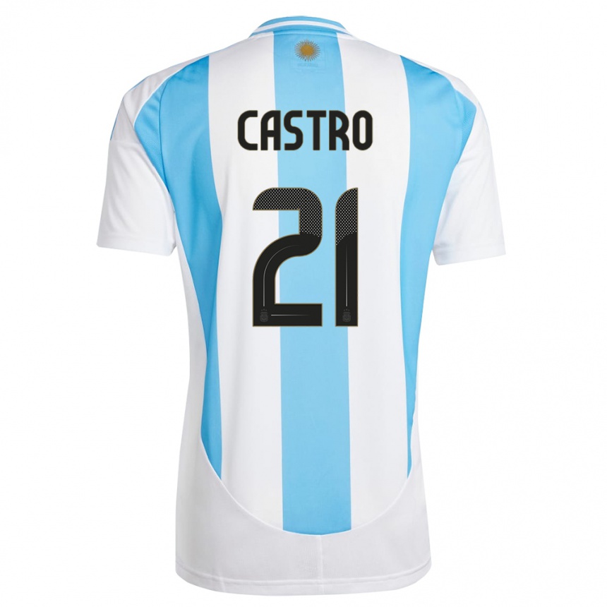 Kids Football Argentina Santiago Castro #21 White Blue Home Jersey 24-26 T-Shirt Nz