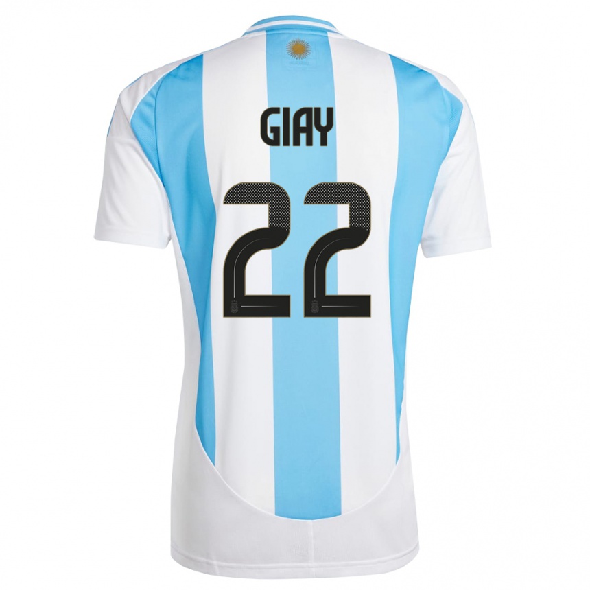 Kids Football Argentina Agustin Giay #22 White Blue Home Jersey 24-26 T-Shirt Nz