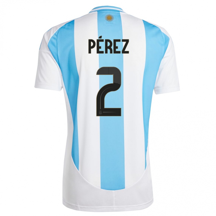 Kids Football Argentina Nehuen Perez #2 White Blue Home Jersey 24-26 T-Shirt Nz