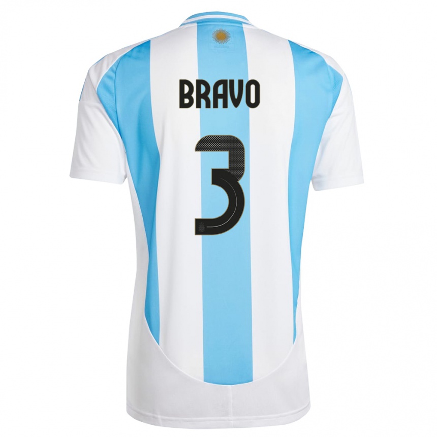 Kids Football Argentina Claudio Bravo #3 White Blue Home Jersey 24-26 T-Shirt Nz