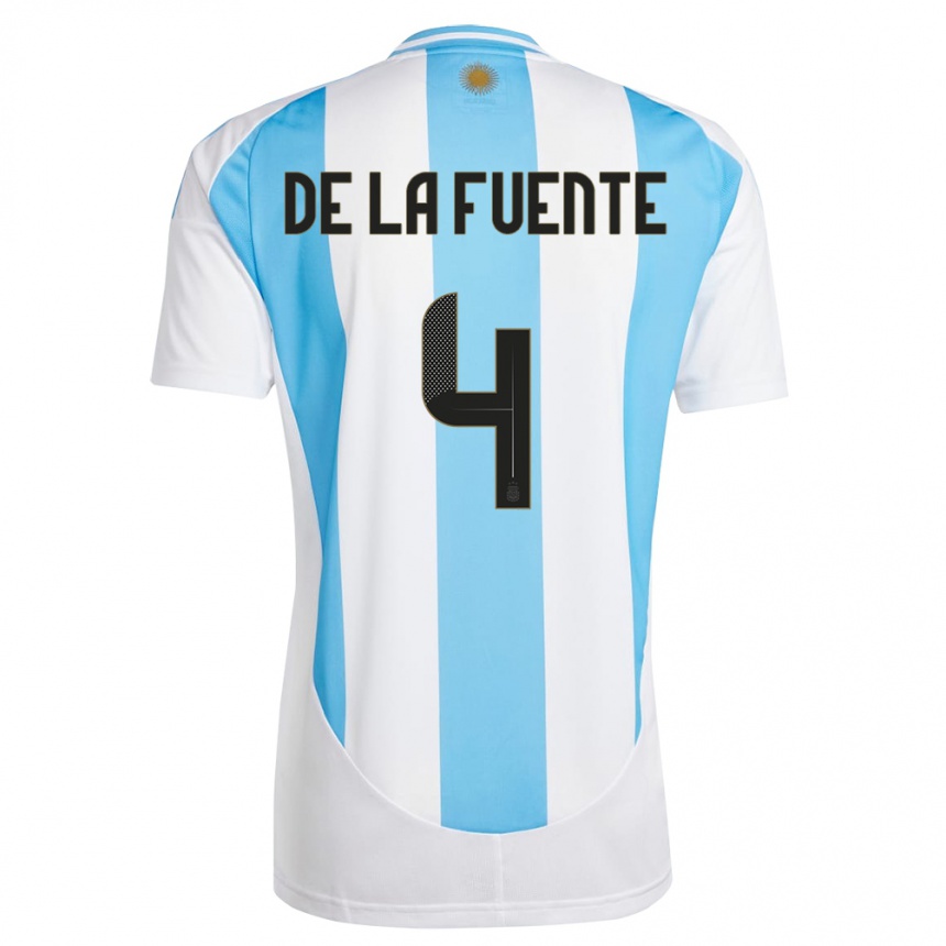 Kids Football Argentina Hernan De La Fuente #4 White Blue Home Jersey 24-26 T-Shirt Nz