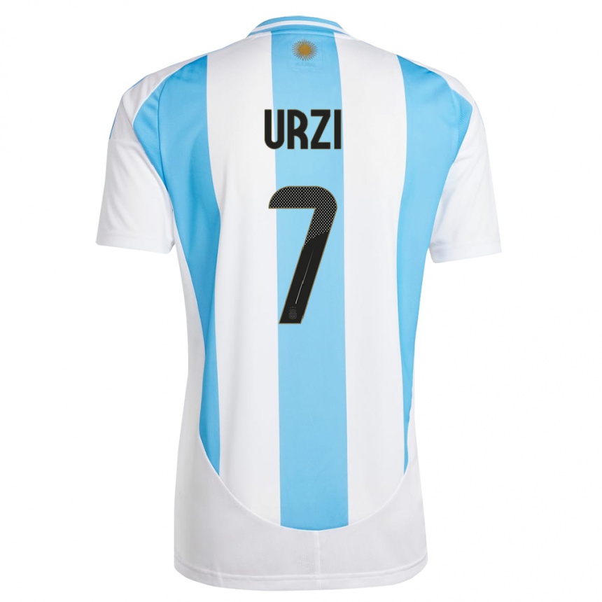 Kids Football Argentina Agustin Urzi #7 White Blue Home Jersey 24-26 T-Shirt Nz