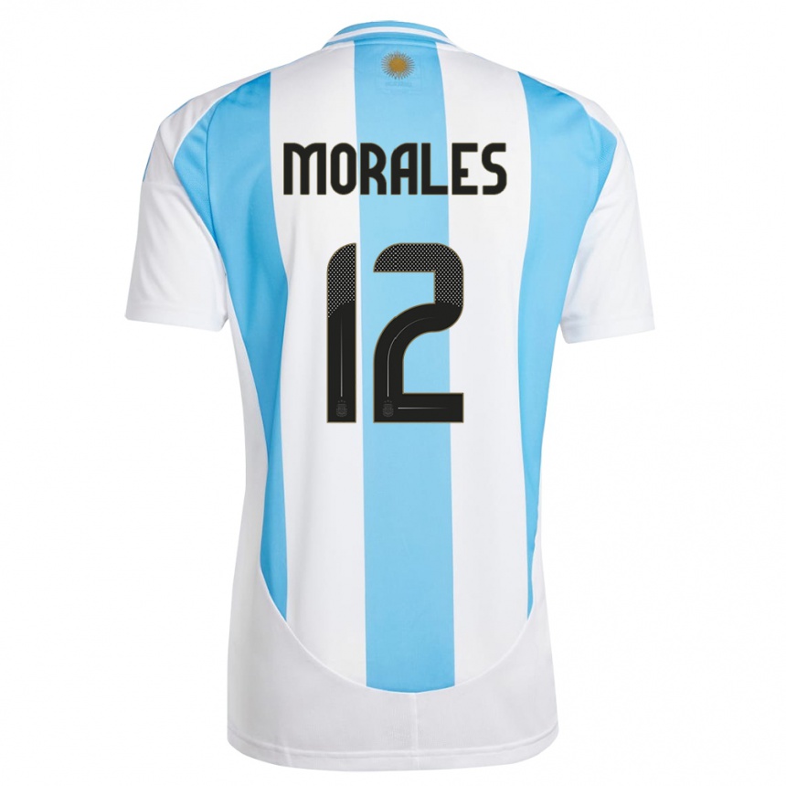 Kids Football Argentina Lautaro Morales #12 White Blue Home Jersey 24-26 T-Shirt Nz