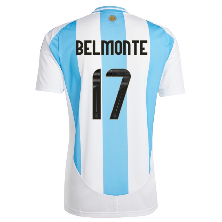 Kids Football Argentina Tomas Belmonte #17 White Blue Home Jersey 24-26 T-Shirt Nz