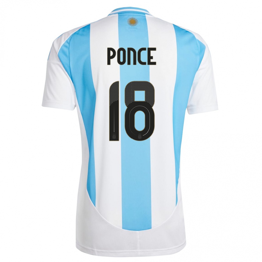 Kids Football Argentina Ezequiel Ponce #18 White Blue Home Jersey 24-26 T-Shirt Nz