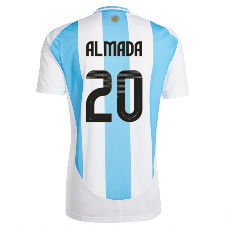 Kids Football Argentina Thiago Almada #20 White Blue Home Jersey 24-26 T-Shirt Nz