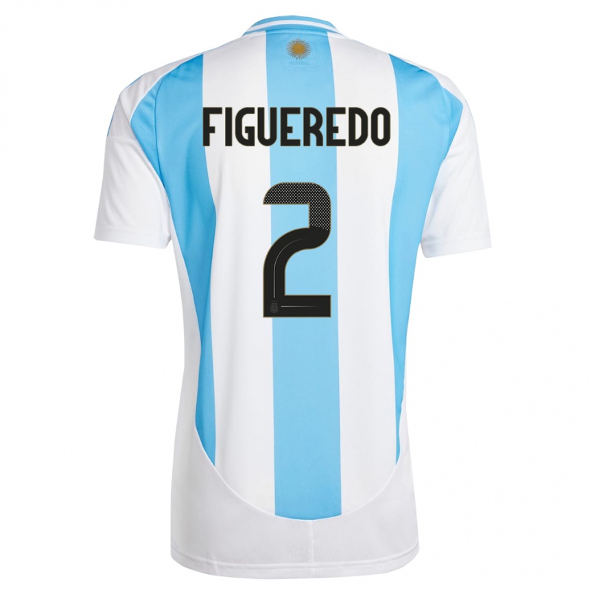 Kids Football Argentina Leandro Figueredo #2 White Blue Home Jersey 24-26 T-Shirt Nz