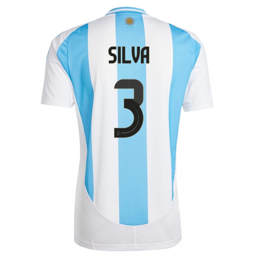 Kids Football Argentina Tomas Silva #3 White Blue Home Jersey 24-26 T-Shirt Nz