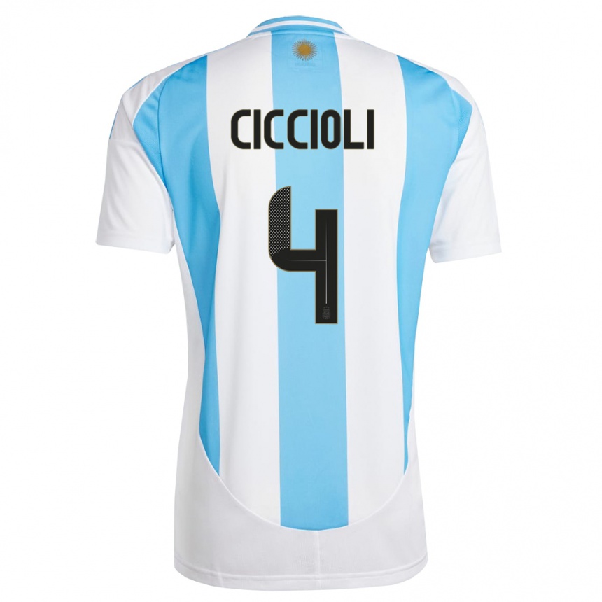 Kids Football Argentina Ulises Ciccioli #4 White Blue Home Jersey 24-26 T-Shirt Nz