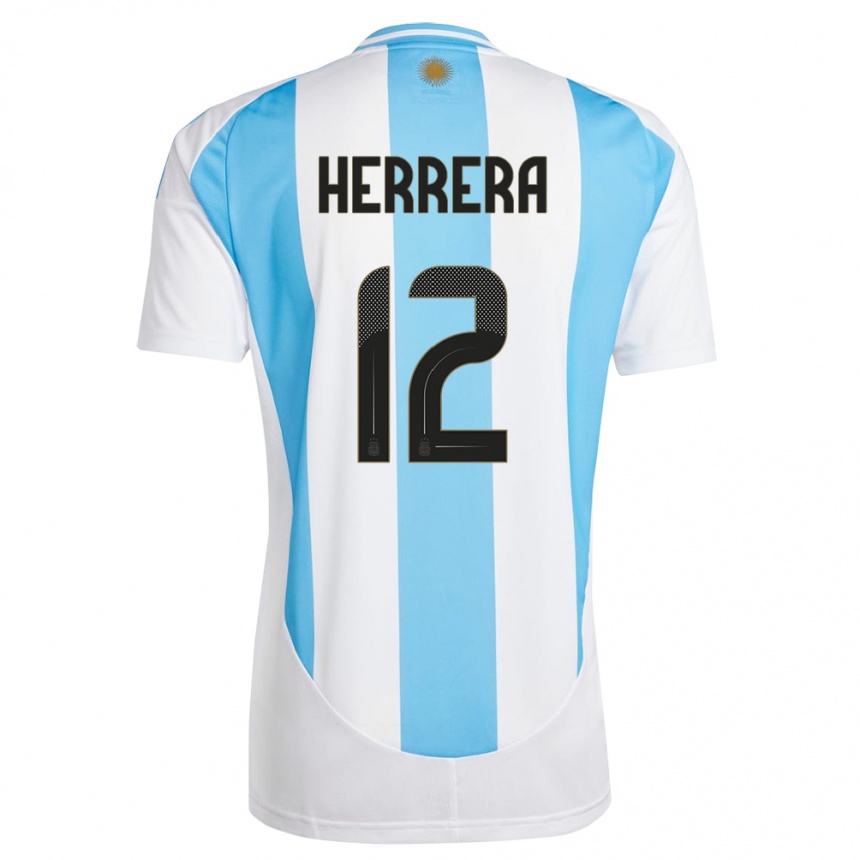 Kids Football Argentina Franco Herrera #12 White Blue Home Jersey 24-26 T-Shirt Nz