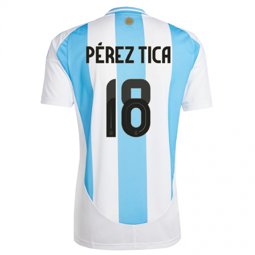 Kids Football Argentina Jeremias Perez Tica #18 White Blue Home Jersey 24-26 T-Shirt Nz