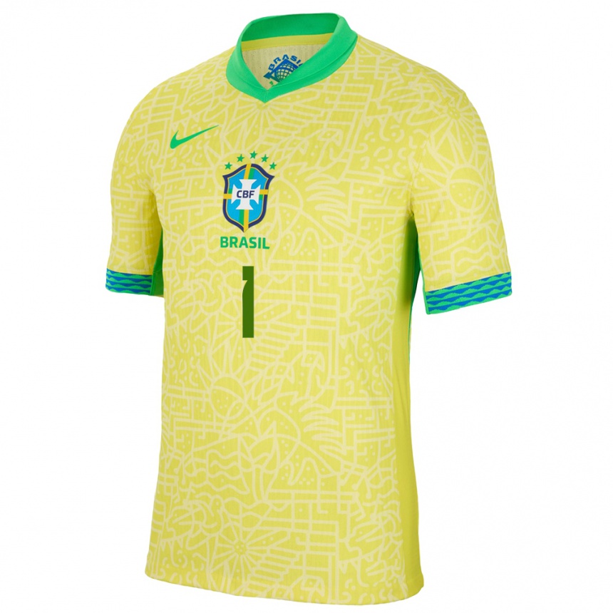 Kids Football Brazil Alisson #1 Yellow Home Jersey 24-26 T-Shirt Nz