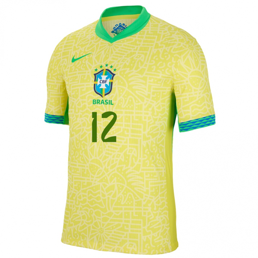 Kids Football Brazil Kaue #12 Yellow Home Jersey 24-26 T-Shirt Nz