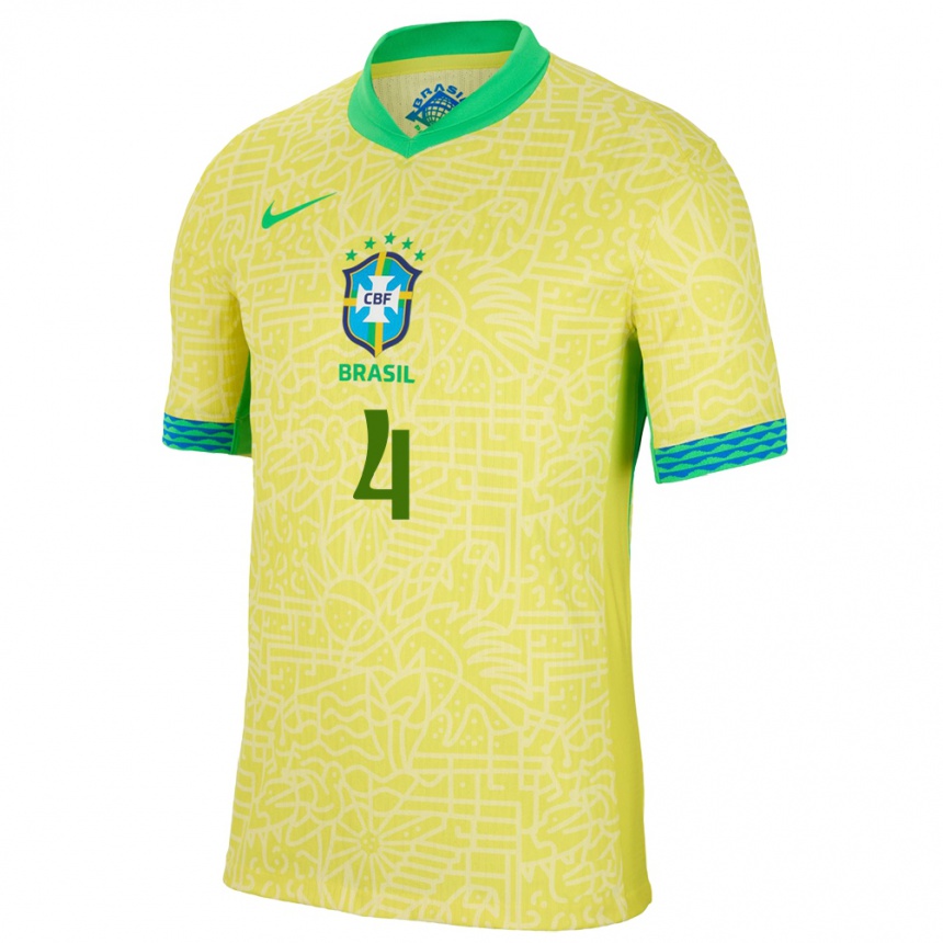 Kids Football Brazil Robert Renan #4 Yellow Home Jersey 24-26 T-Shirt Nz