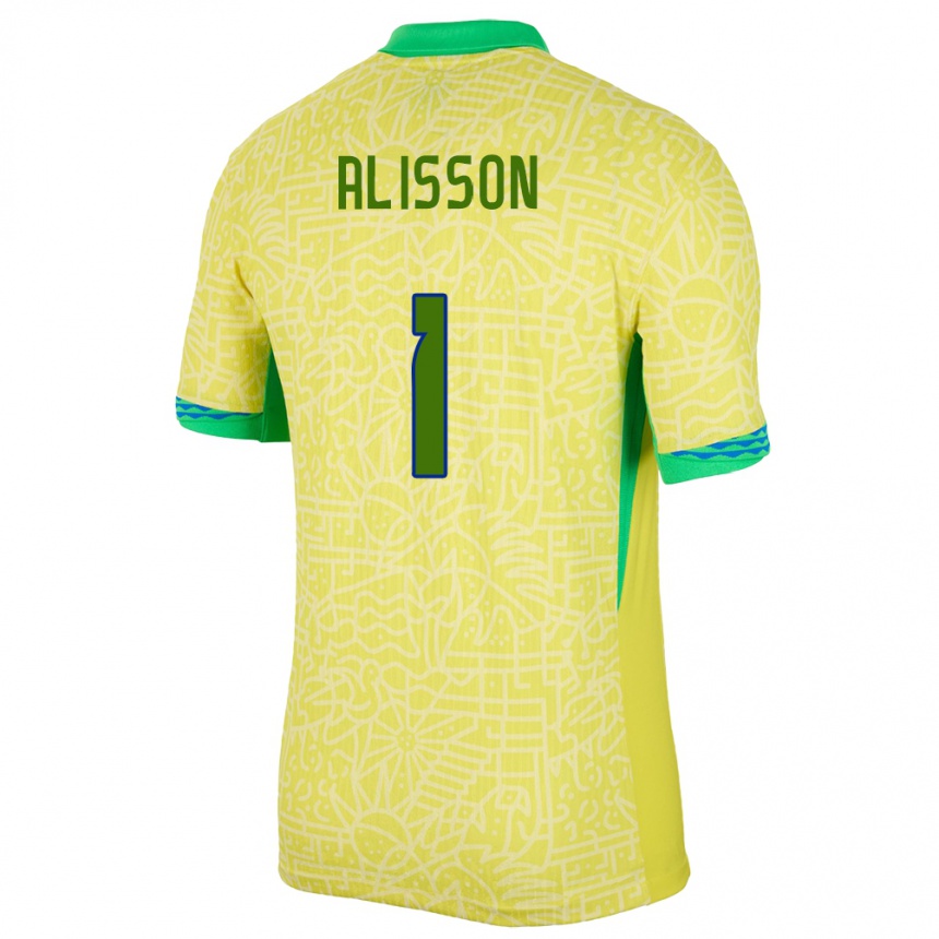 Kids Football Brazil Alisson #1 Yellow Home Jersey 24-26 T-Shirt Nz