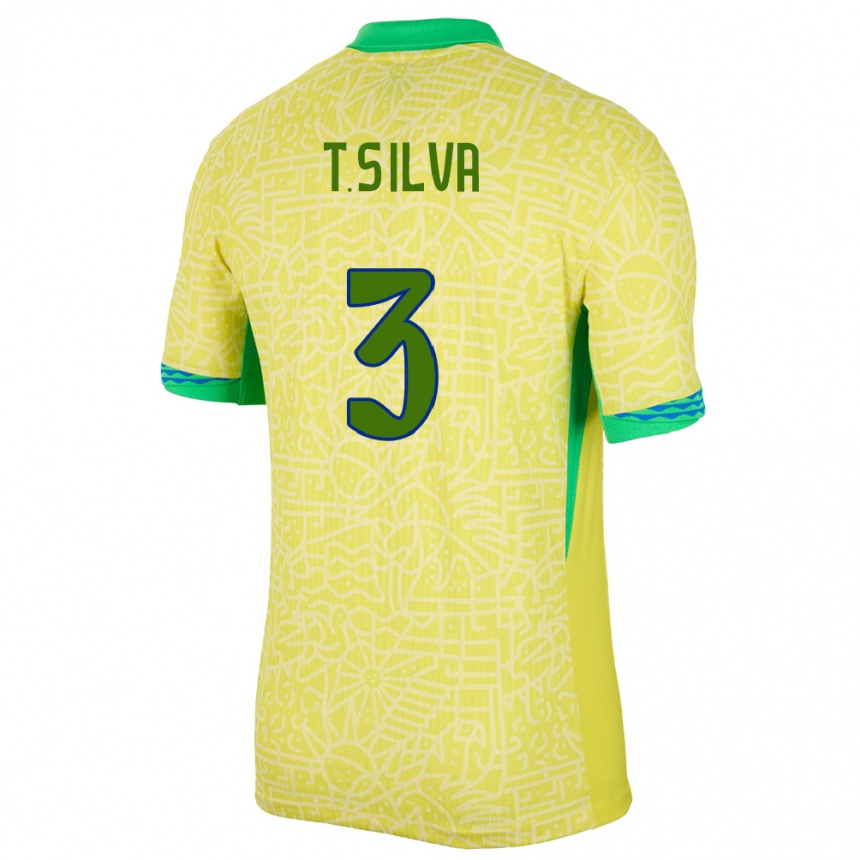 Kids Football Brazil Thiago Silva #3 Yellow Home Jersey 24-26 T-Shirt Nz