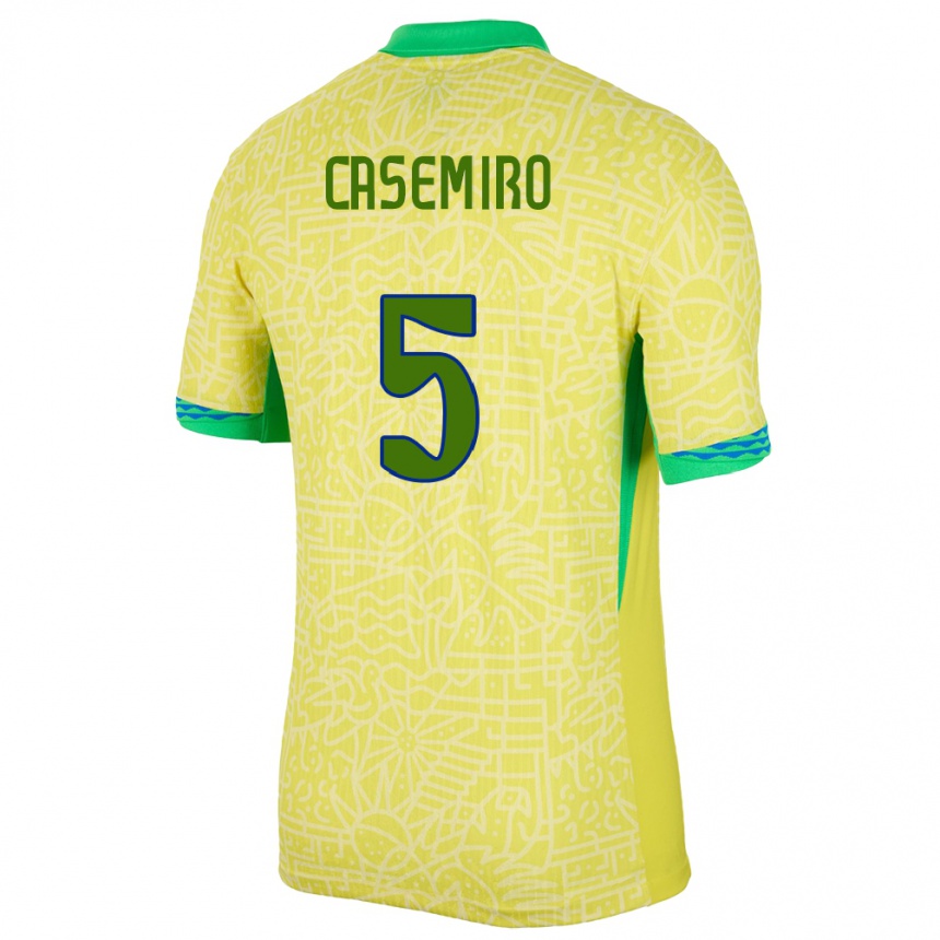 Kids Football Brazil Casemiro #5 Yellow Home Jersey 24-26 T-Shirt Nz