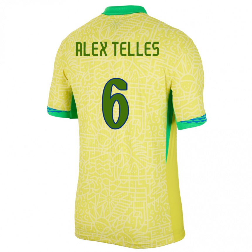 Kids Football Brazil Alex Telles #6 Yellow Home Jersey 24-26 T-Shirt Nz