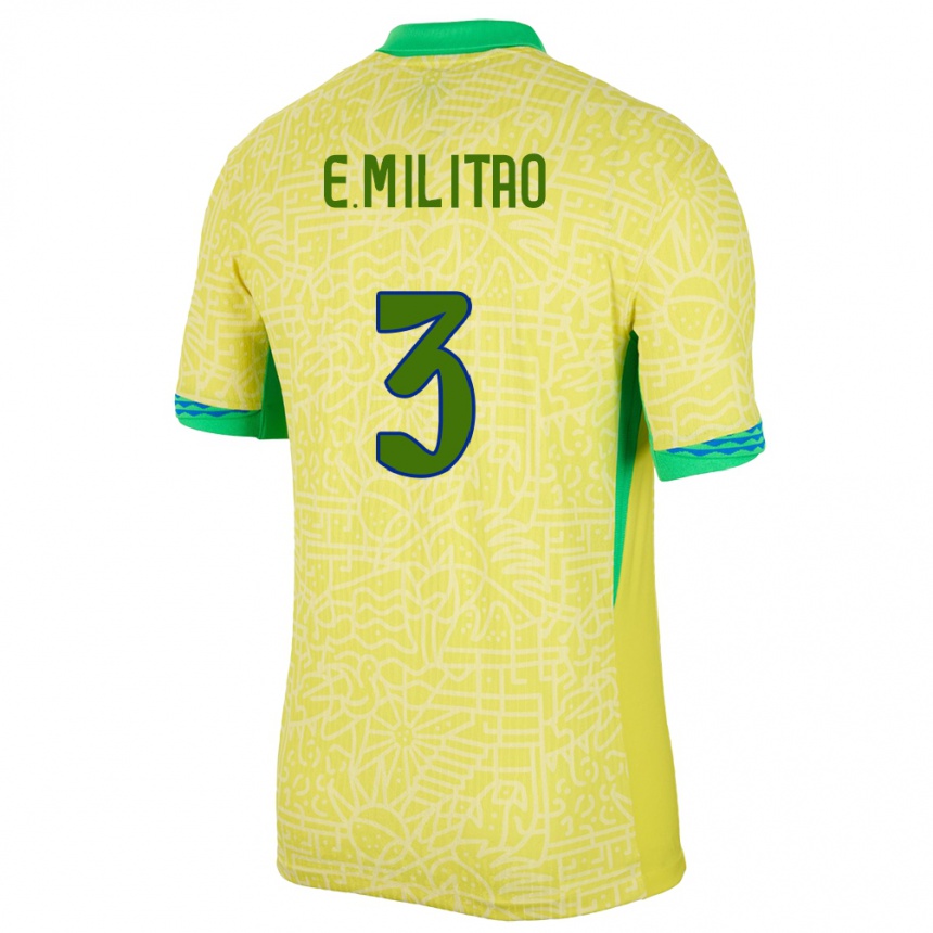 Kids Football Brazil Eder Militao #3 Yellow Home Jersey 24-26 T-Shirt Nz