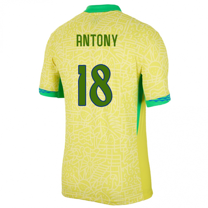 Kids Football Brazil Antony #18 Yellow Home Jersey 24-26 T-Shirt Nz