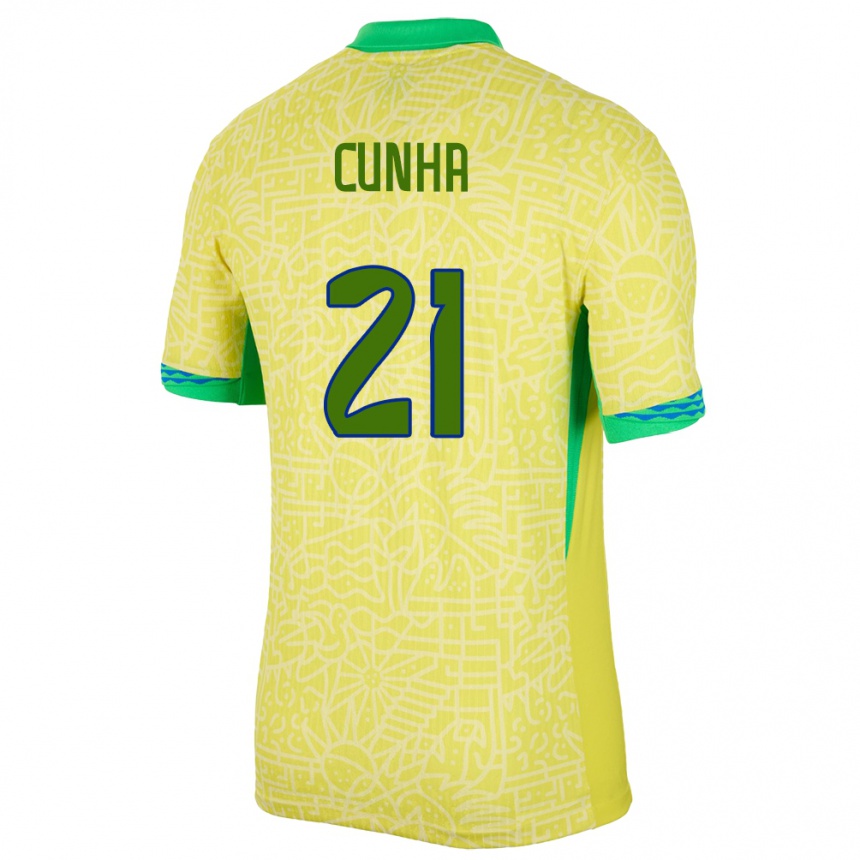 Kids Football Brazil Matheus Cunha #21 Yellow Home Jersey 24-26 T-Shirt Nz