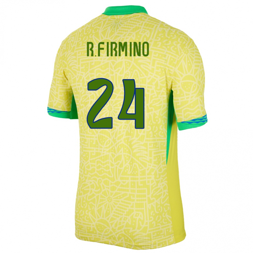 Kids Football Brazil Roberto Firmino #24 Yellow Home Jersey 24-26 T-Shirt Nz