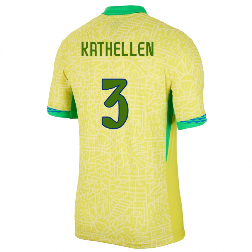 Kids Football Brazil Kathellen #3 Yellow Home Jersey 24-26 T-Shirt Nz