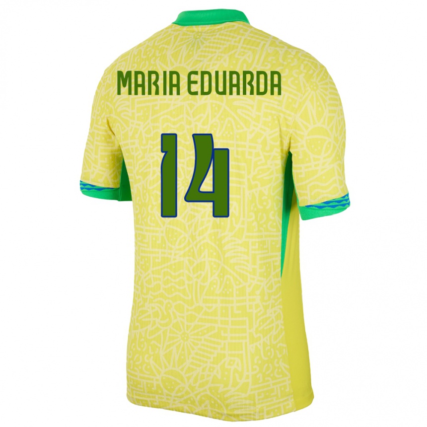 Kids Football Brazil Maria Eduarda #14 Yellow Home Jersey 24-26 T-Shirt Nz