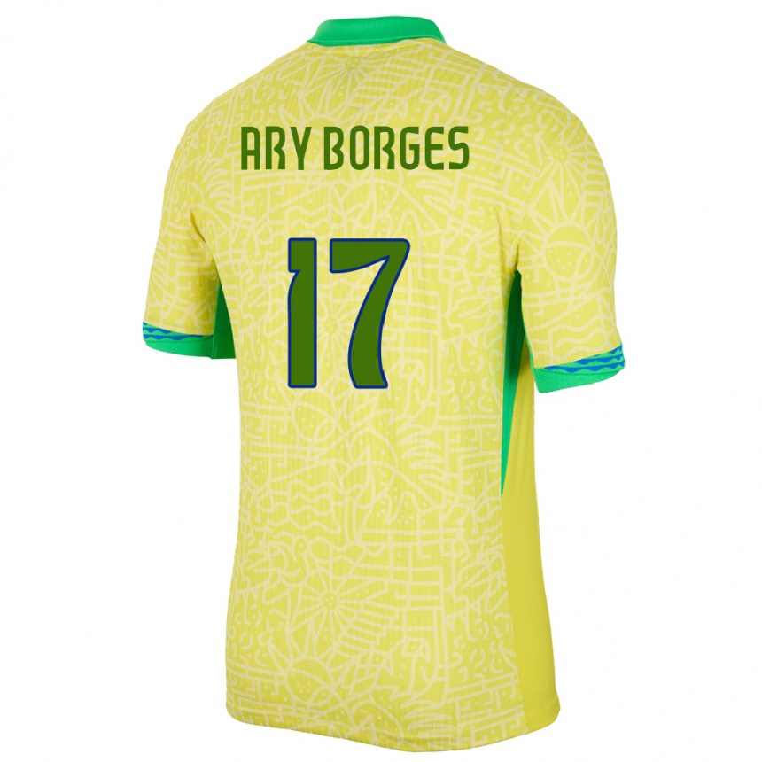 Kids Football Brazil Ary Borges #17 Yellow Home Jersey 24-26 T-Shirt Nz