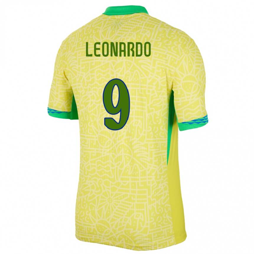 Kids Football Brazil Marcos Leonardo #9 Yellow Home Jersey 24-26 T-Shirt Nz