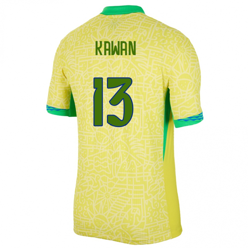 Kids Football Brazil Lucas Kawan #13 Yellow Home Jersey 24-26 T-Shirt Nz