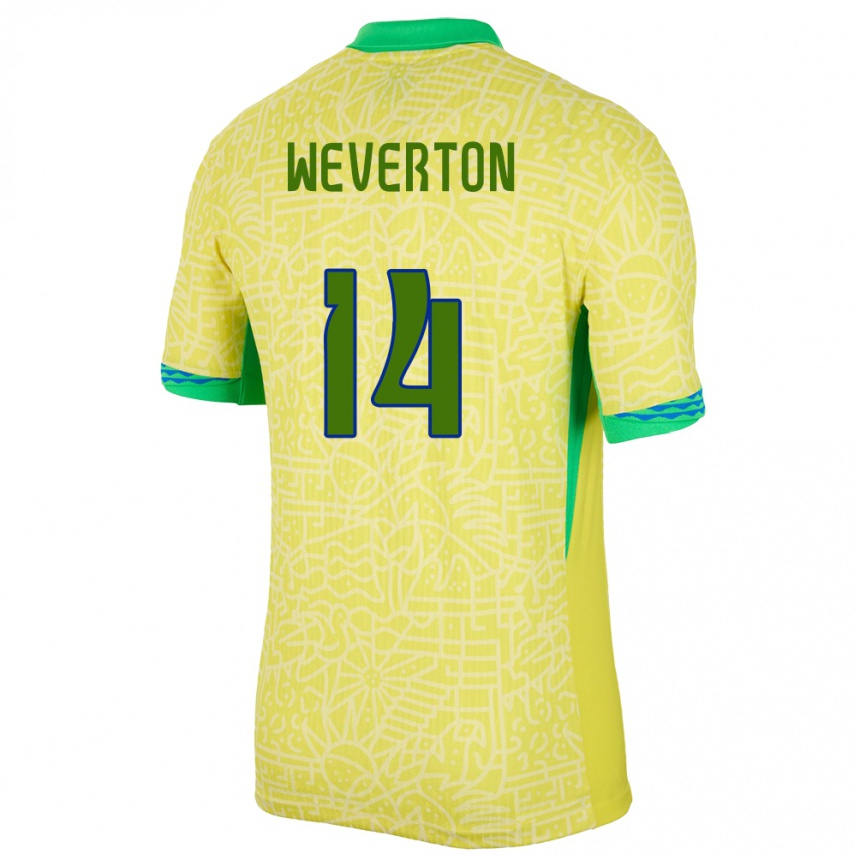 Kids Football Brazil Weverton #14 Yellow Home Jersey 24-26 T-Shirt Nz